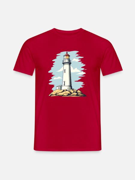 Leuchtturm am Felsen Küstenmotiv - Männer T-Shirt - Rot