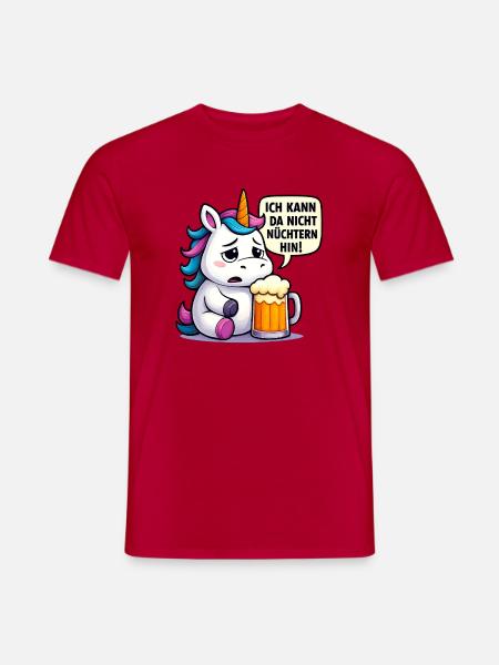 Betrunkenes Einhorn mit Bier - Männer T-Shirt - Rot