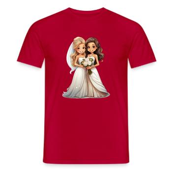 Lesbian bride and groom during the wedding - Men's T-Shirt - red - Front - AI Model Male 178 dark (178cm)