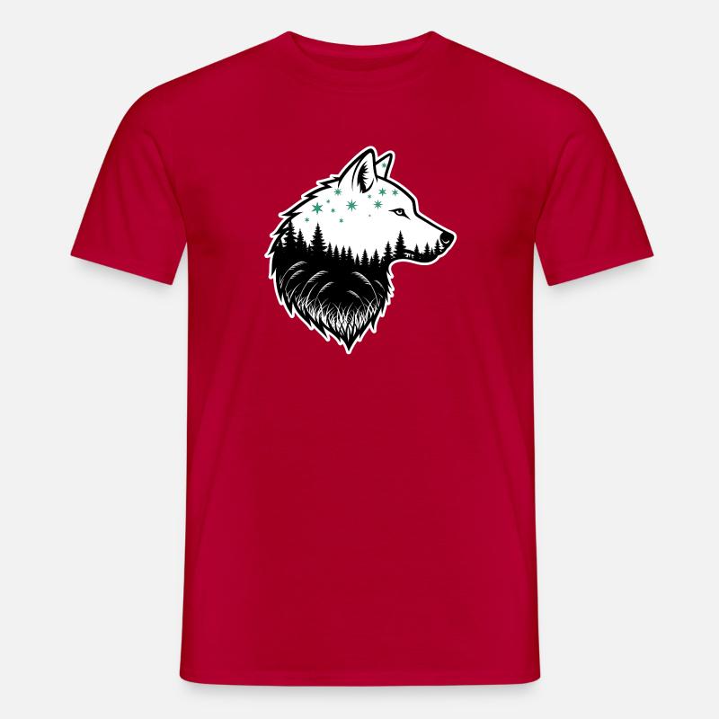 Wolf Silhouette Nachtwald Design - Männer T-Shirt - Rot