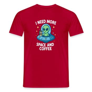Space alien with coffee cup and message - Men's T-Shirt - red - Front - AI Model Male 178 dark (178cm)