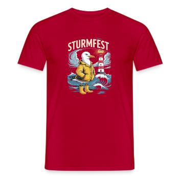 Storm Seagull at the Lighthouse Maritime North Sea - Men's T-Shirt - red - Front - AI Model Male 178 dark (178cm)