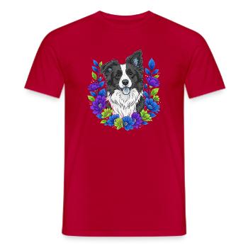 Joyful Border Collie Portrait with Floral Accents - Men's T-Shirt - red - Front - AI Model Male 178 dark (178cm)