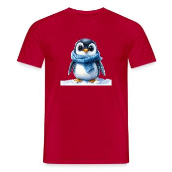 Niedlicher Pinguin mit Winteraccessoire - Männer T-Shirt - Rot - Vorne - AI Model Male 178 dark (178cm)