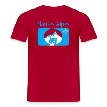 Montagnes et Flocon Hiver Hautes Alpes - T-shirt homme - rouge - Devant - AI Model Male 178 dark (178cm)