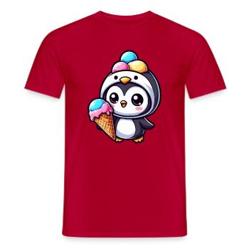 Lustiger Pinguin mit Eiskrem süß Cartoon Sommer - Men's T-Shirt - red - Front - AI Model Male 178 dark (178cm)