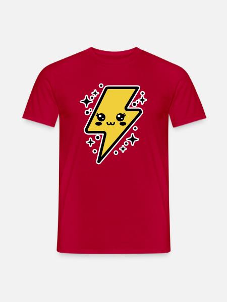 Entzückender Blitz mit Kawaii-Gesicht - Männer T-Shirt - Rot