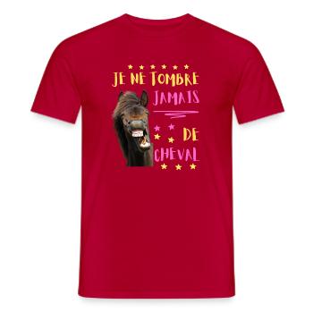 JE NE TOMBE JAMAIS DE CHEVAL - T-shirt homme - rouge - Devant - AI Model Male 178 dark (178cm)