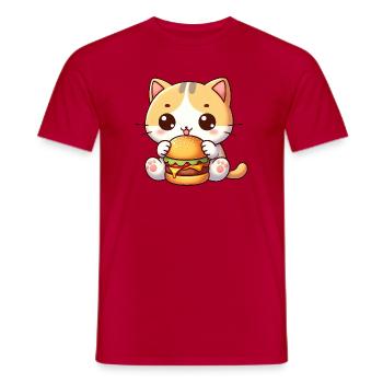 chat mignon dessin animé cheeseburger restauration rapide joie - T-shirt homme - rouge - Devant - AI Model Male 178 dark (178cm)