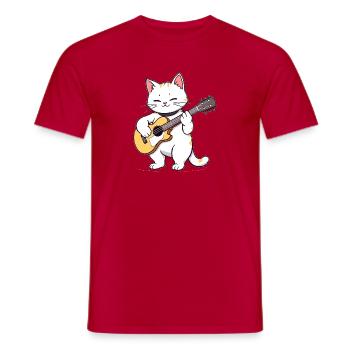 Cat plays guitar - Men's T-Shirt - red - Front - AI Model Male 178 dark (178cm)
