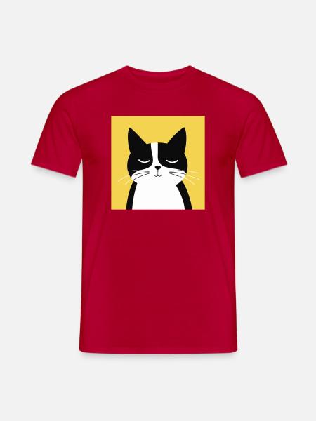 Minimalist Black and White Cat - Men's T-Shirt - red
