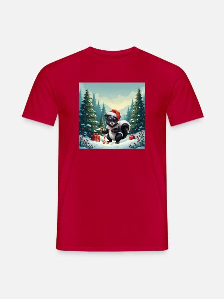 Christmas skunk in snowy forest - Men's T-Shirt - red