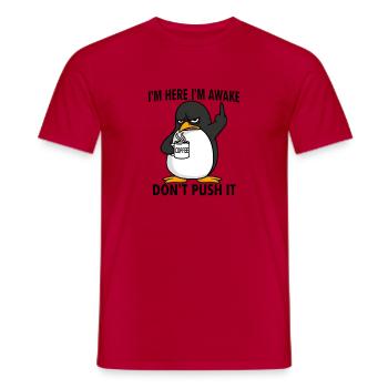 Lustiger Pinguin Kaffee frühaufsteher Spruch  - Männer T-Shirt - Rot - Vorne - AI Model Male 178 dark (178cm)