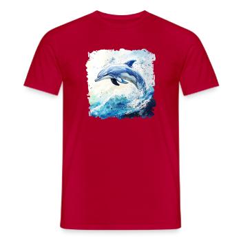Wasserfarbener Delfin Sprung - Männer T-Shirt - Rot - Vorne - AI Model Male 178 dark (178cm)