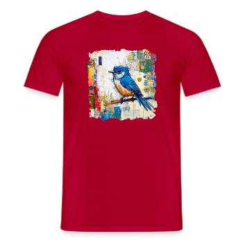 Oiseau bleu dans une mer abstraite de couleurs - T-shirt homme - rouge - Devant - AI Model Male 178 dark (178cm)