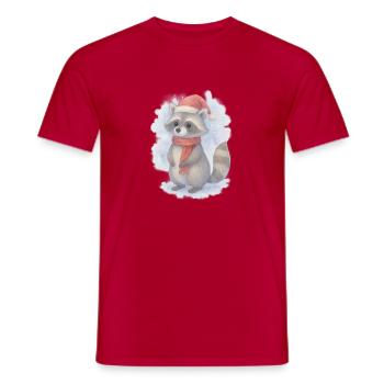 Aquarell Weihnachts Waschbär - Männer T-Shirt - Rot - Vorne - AI Model Male 178 dark (178cm)