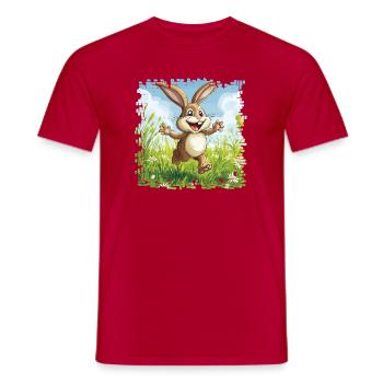 Cheerful bunny in spring meadow - Men's T-Shirt - red - Front - AI Model Male 178 dark (178cm)