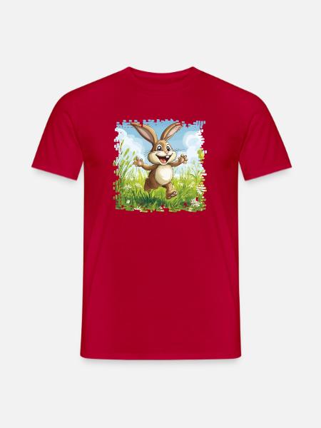 Cheerful bunny in spring meadow - Men's T-Shirt - red