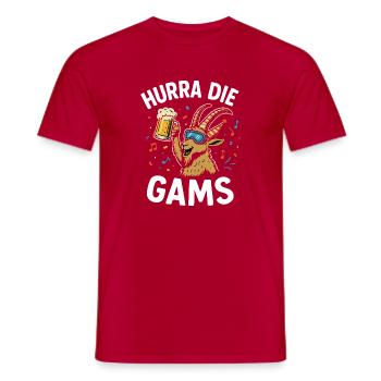 Hurray the chamois – Funny après-ski & alpine pasture saying - Men's T-Shirt - red - Front - AI Model Male 178 dark (178cm)