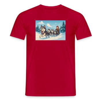 Winter Huskies Sled Mountain Race - Men's T-Shirt - red - Front - AI Model Male 178 dark (178cm)