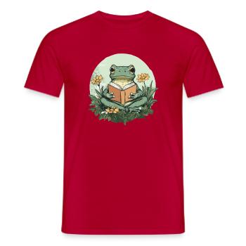 Frosch liest Buch im Blumenmeer - Männer T-Shirt - Rot - Vorne - AI Model Male 178 dark (178cm)