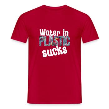 Water in plastic is annoying - Men's T-Shirt - red - Front - AI Model Male 178 dark (178cm)