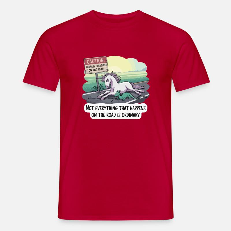 Fantasy-Einhorn-Duo am Straßenrand - Männer T-Shirt - Rot