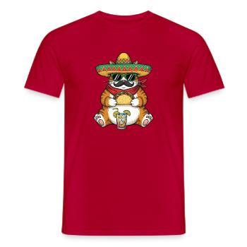 Cat Eating Tacos Cute Funny Fiesta - Men's T-Shirt - red - Front - AI Model Male 178 dark (178cm)