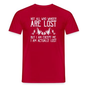 Funny Hiking Wander Joke Actually Lost Quote - Men's T-Shirt - red - Front - AI Model Male 178 dark (178cm)