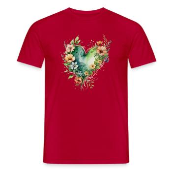 Aquarell Blumenherz - Männer T-Shirt - Rot - Vorne - AI Model Male 178 dark (178cm)