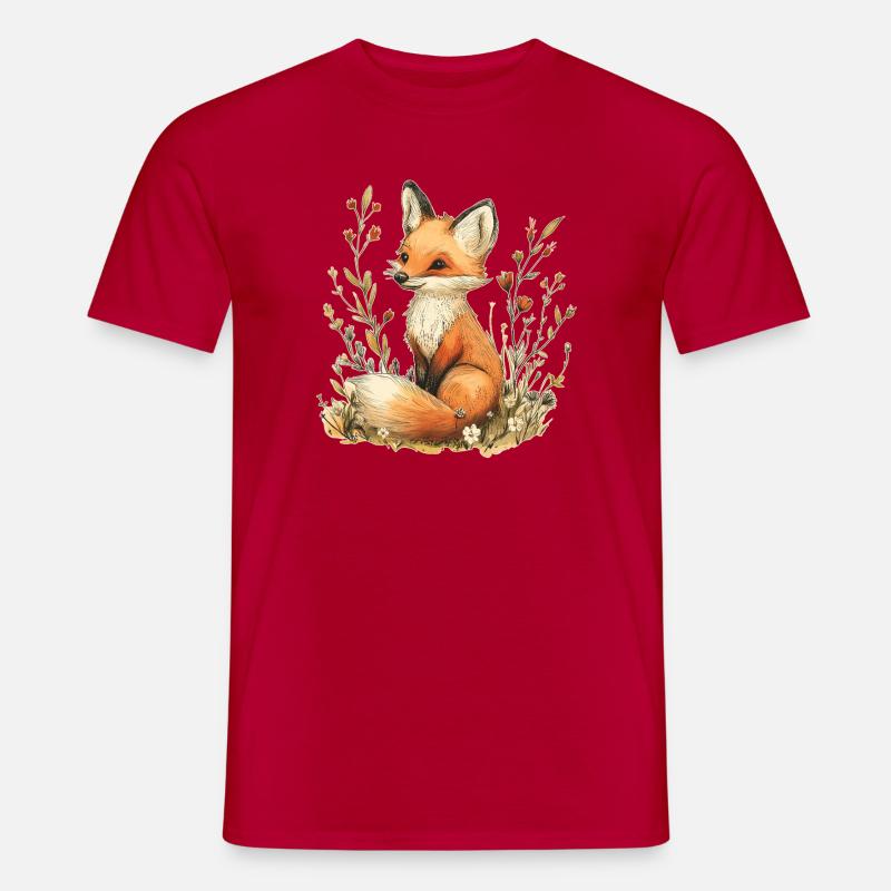 Fuchs mit Blumen - Männer T-Shirt - Rot