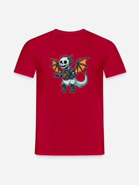 Roboterdrache mit Knochenhelm und Flügeln - Männer T-Shirt - Rot