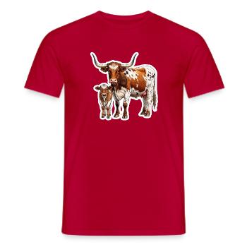 Texas Longhorn avec veau – Fière famille western - T-shirt homme - rouge - Devant - AI Model Male 178 dark (178cm)