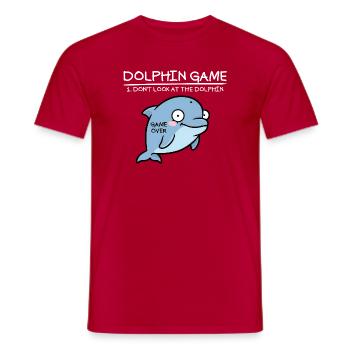 Dolphin Game Don't Look at the Dolphin Funny - Men's T-Shirt - red - Front - AI Model Male 178 dark (178cm)