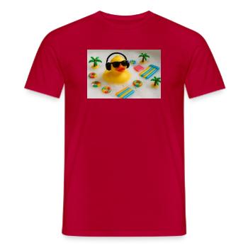 Rubber duck in the bathroom with headphones - Men's T-Shirt - red - Front - AI Model Male 178 dark (178cm)