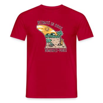 Retraité en 2025, Humour plage et surf - T-shirt homme - rouge - Devant - AI Model Male 178 dark (178cm)