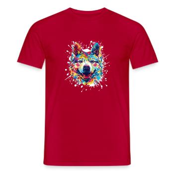 Buntes Hunde-Porträt im Splatter-Stil - Männer T-Shirt - Rot - Vorne - AI Model Male 178 dark (178cm)