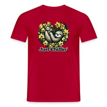 Just Chill Sloth in Daffodil Heart - Men's T-Shirt - red - Front - AI Model Male 178 dark (178cm)