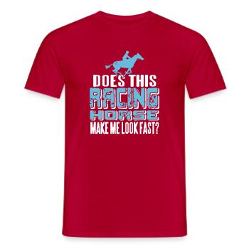 Racing Horse Humor Does This Make Me Fast - Men's T-Shirt - red - Front - AI Model Male 178 dark (178cm)