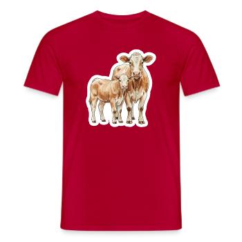 Cow and Calf – Watercolor Art with Heart - Men's T-Shirt - red - Front - AI Model Male 178 dark (178cm)