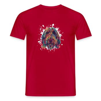 Éclaboussures de portrait de chien coloré - T-shirt homme - rouge - Devant - AI Model Male 178 dark (178cm)