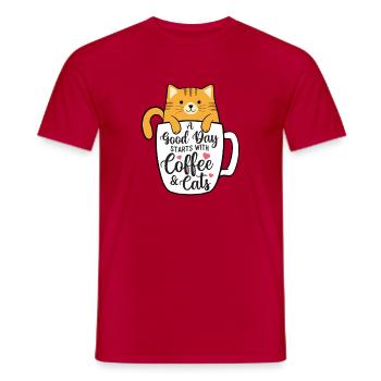 Une bonne journée commence avec du café et des chats - T-shirt homme - rouge - Devant - AI Model Male 178 dark (178cm)