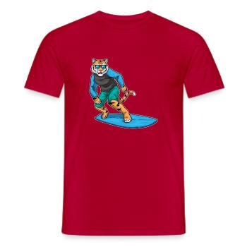 Tiger Surfen Surfbrett Sommer - Männer T-Shirt - Rot - Vorne - AI Model Male 178 dark (178cm)