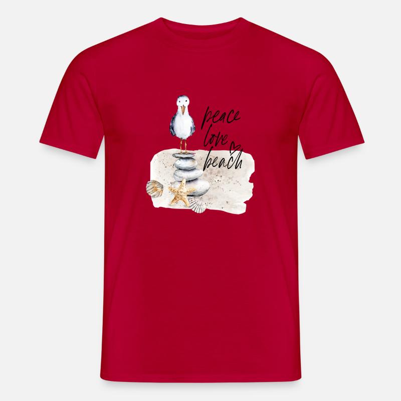 Beach Bird on Stone Stack Watercolors - Men’s T-shirt - red