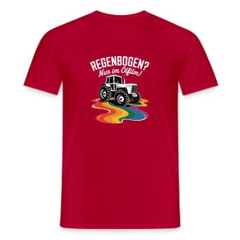 Rainbow Only In Oil Film Tractor Saying For - Men's T-Shirt - red - Front - AI Model Male 178 dark (178cm)