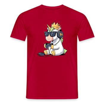 Unicorn - gaming on - Men's T-Shirt - red - Front - AI Model Male 178 dark (178cm)