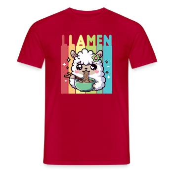 Kawaii Rainbow Noodle Eater Llama - Men's T-Shirt - red - Front - AI Model Male 178 dark (178cm)