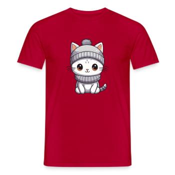 Cat Winter Animal Baby Comic - Men's T-Shirt - red - Front - AI Model Male 178 dark (178cm)