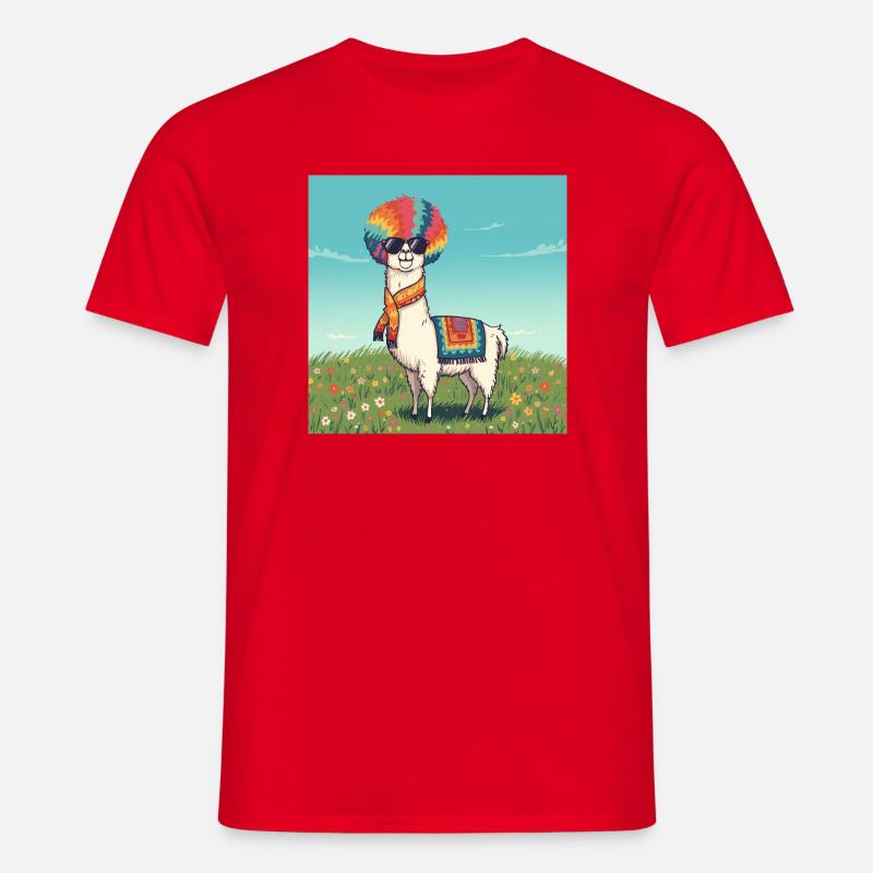 Funky Regenbogen Lama - Männer T-Shirt - Rot
