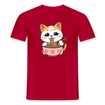 Cat Eats Ramen Noodles - Men's T-Shirt - red - Front - AI Model Male 178 dark (178cm)